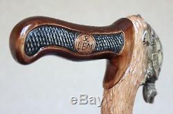 Turtle Hand carved Wooden cane Walking stick with craft handle