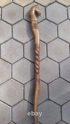 Unicorn Horse Vintage Hand Carved Handmade Unique Wooden Walking Stick Cane