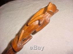 Unique Carved Monkey Rustic Rived Walking Stick By Jim Hall Ky Cane Artist