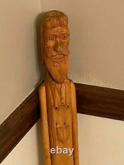 Unique Carved Wood Folk Art Walking Stick/Cane Amish oak wood