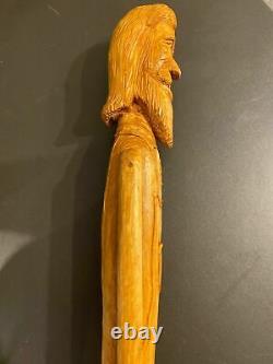 Unique Carved Wood Folk Art Walking Stick/Cane Amish oak wood