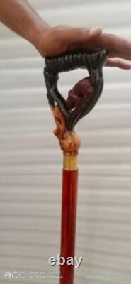 Unique Hand Carved Goat And Bear Handle Wooden Walking Stick Cane Designer Gift
