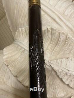 Unique Hand Carved Wooden Walking Stick Canes Open Handle Knife VERY RARE