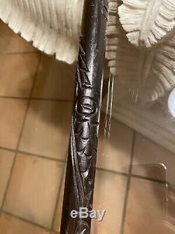 Unique Hand Carved Wooden Walking Stick Canes Open Handle Knife VERY RARE