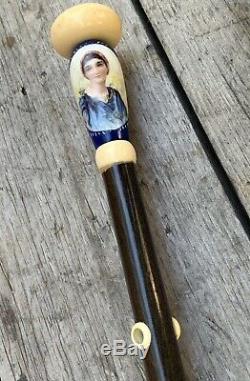 Unique Rare Antique Carved & Portrait Painted Wood Cane Walking Sticks Lot