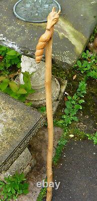 Unique Vintage Hand Carved Wood Dragon Head Breathing Fire Walking Stick