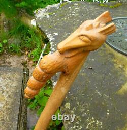 Unique Vintage Hand Carved Wood Dragon Head Breathing Fire Walking Stick