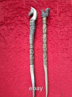 Unique Wooden Hiking Stick Cane Carving Vintage Hand Horse Rabbits Handmade
