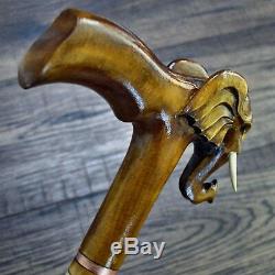Unique Wooden Walking Stick Cane Hiking Staff hand carved Handmade Elephant