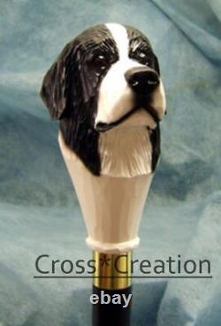 Unique Wooden Walking Stick Cane Style Newfoundland Dog Head Carved Handle Gifts