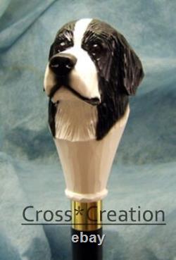 Unique Wooden Walking Stick Cane Style Newfoundland Dog Head Carved Handle Gifts