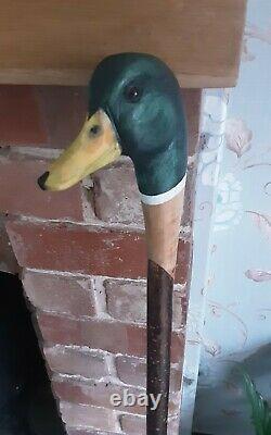 Unique hand carved duck Drake country Walking stick / dress stick shooting