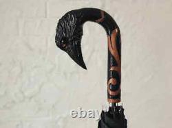 Unique umbrella raven Hand carved wooden umbrella Raven Wooden stick Design