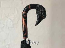 Unique umbrella raven Hand carved wooden umbrella Raven Wooden stick Design