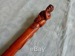 Unusual 19th Century Carved Baboon Top 1 piece walking stick, from an estate