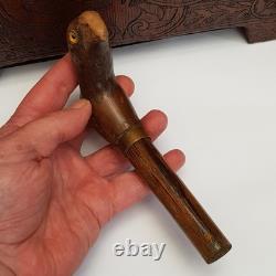 Unusual Carved Wooden Walking Stick Handle Eagle And Mans Head Antique c1880
