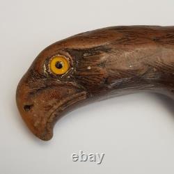 Unusual Carved Wooden Walking Stick Handle Eagle And Mans Head Antique c1880