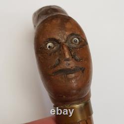 Unusual Carved Wooden Walking Stick Handle Eagle And Mans Head Antique c1880