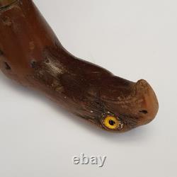 Unusual Carved Wooden Walking Stick Handle Eagle And Mans Head Antique c1880