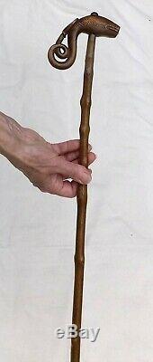 Unusual/rare Long Folk Art Carved Walking Stick/stick Scandinavian/japanese