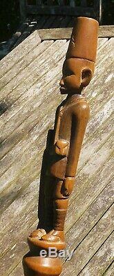VINTAGE AFRICAN KAMBA STAFF/ WALKING STICK with CARVED SOLDIER