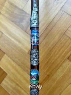VINTAGE WALKING STICK CANE Hiking Souvenir Tourist Badges 34 Carved Sculpted