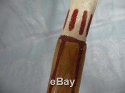 VINTAGE WOODEN WALKING STICK/CANE withANTLER HANDLE & CARVED TOP