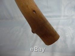 VINTAGE WOODEN WALKING STICK/CANE withANTLER HANDLE & CARVED TOP