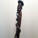 VTG African Art Hand Carved Dark Wood Walking Stick Cane Man Smoking Pipe Snake
