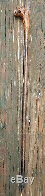 VTG Wooden Folk Art Walking Stick Old Man Grotesque Face Hand Carved Cane Creepy