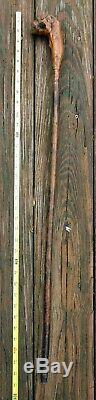 VTG Wooden Folk Art Walking Stick Old Man Grotesque Face Hand Carved Cane Creepy