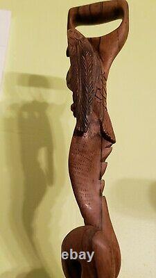 VTG Wooden Walking Stick Handle Handmade Eagle Head Hand Carved Support Canes