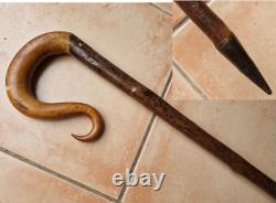 Very Long Shepherds Crook Hiking Cane Walking Stick Metal Ground Spike 71