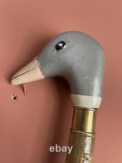 Victorian 97cm Full Size Natural Painted Carved Ducks Head Walking Stick