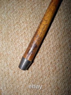 Victorian Bamboo Walking Stick Hand-Carved Top Jaguar Hunting Deer