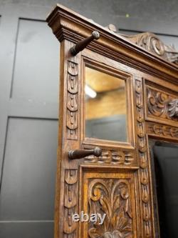 Victorian Carved Oak Hall Stand Coat & Hat Hooks Walking Stick Umbrella Stan