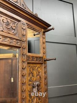 Victorian Carved Oak Hall Stand Coat & Hat Hooks Walking Stick Umbrella Stan