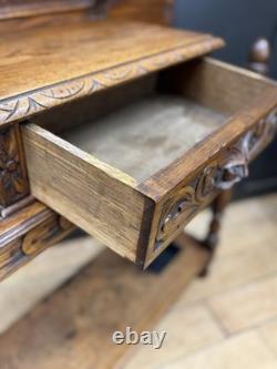 Victorian Carved Oak Hall Stand Coat & Hat Hooks Walking Stick Umbrella Stan