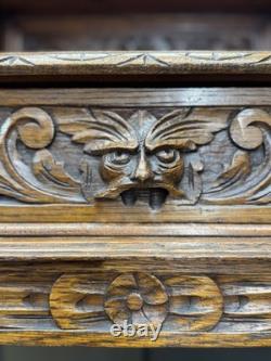 Victorian Carved Oak Hall Stand Coat & Hat Hooks Walking Stick Umbrella Stan