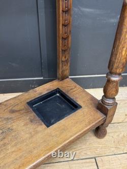 Victorian Carved Oak Hall Stand Coat & Hat Hooks Walking Stick Umbrella Stan