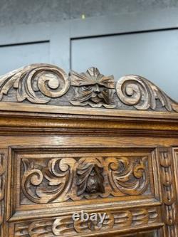 Victorian Carved Oak Hall Stand Coat & Hat Hooks Walking Stick Umbrella Stan