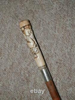 Victorian Chinese Themed Hand-Carved Walking Stick With H/m Silver 1896 91cm
