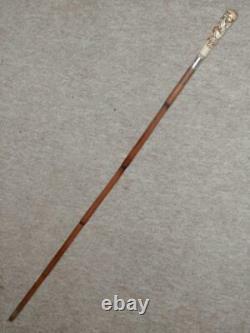 Victorian Chinese Themed Hand-Carved Walking Stick With H/m Silver 1896 91cm