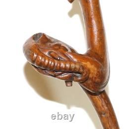 Victorian Folk Art Hand Carved Elephant Head Walking Stick