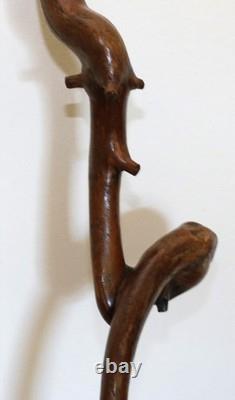 Victorian Folk Art Hand Carved Elephant Head Walking Stick