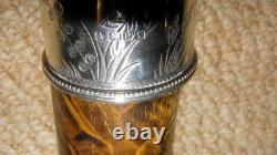 Victorian Gadget Smoking Pipe Walking Stick Carved Man & Hallmarked 1882 Silver