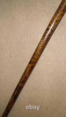 Victorian Gadget Smoking Pipe Walking Stick Carved Man & Hallmarked 1882 Silver