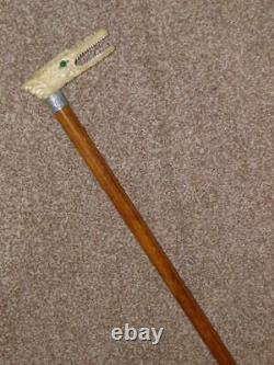 Victorian Hallmarked 1890 Silver Walking Cane WithIntricate Hand Carved Dragon Top