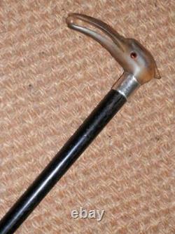 Victorian Hand-Carved Bovine Horn Heron Top Walking Stick/Cane H/M Silver 1891