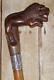 Victorian Hand-Carved Lion Glass Eye Walking Stick Cane Hallmarked Silver 1888